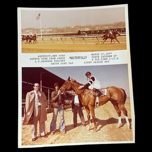 Vintage 1977 Aqueduct Winner Circle Photo Masterfully Steve Cauthen